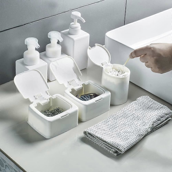 Bomullspinnebox, 2 stycken bomullspinnebox bomullspinnebehållare bomullspinnebox med lock bomullspinnebox för vardagsrum sovrum badrum, fyrkantig och