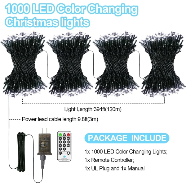 Julbelysning Utomhus 1000LED 120m Super Lång Ultra-Ljus Jul Cool White 394 Ft 1000 Led Xmas