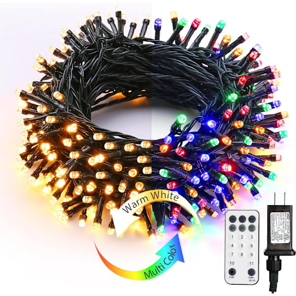 Julbelysning, 65,67 fot 200 LED-färgskiftande trädbelysning 11-Functi Warm White & Multicolor 200 LED