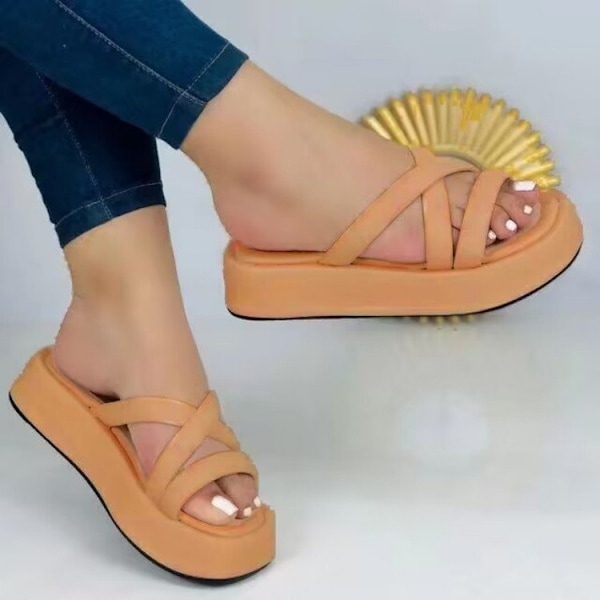 Bohemiska tofflor, förtjockade, plattformsblock utomhustofflor Orange 41