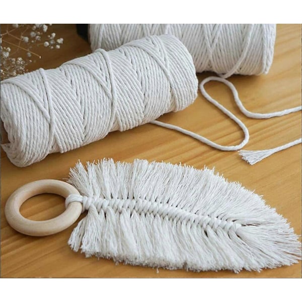 Makramé Bomullsrep 4mm, 100m Bomullsgarn, 100% Naturligt Makramégarn, Snöre Växt Tapestry DIY Flätat Rep Växthängare