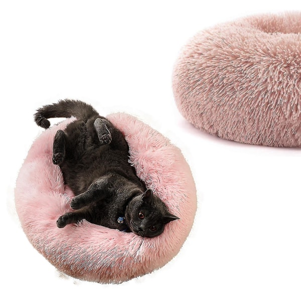 Tvättbar Lugnande Bekväm Donut Style Plysch Katt- eller Hundsäng S Leather Pink