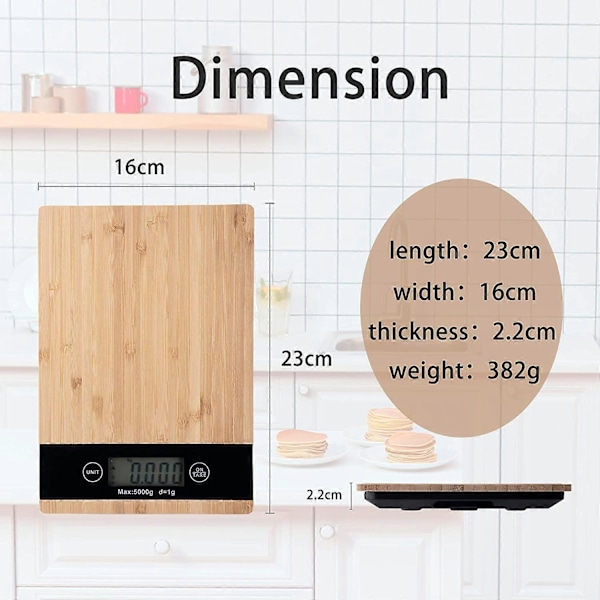 Elektronisk köksvåg 5kg/1g Hög Noggrannhet g/LB oz LCD-Display Praktisk Rektangel 23x16x2.2CM