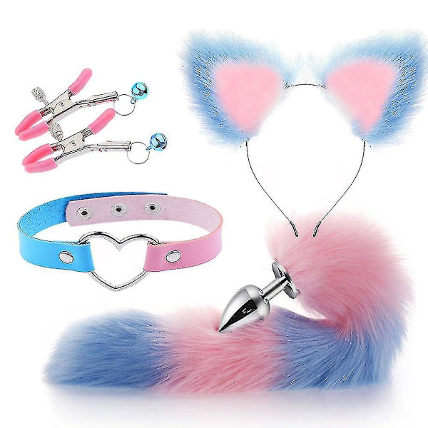 4st Sexig Fox Metal Butt Plug Tail med hårnålssats svans för Cou Rosa och blå 1