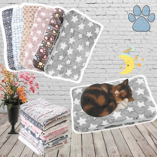Mysig lugnande husdjursfilt Mjuk flanell Förtjockad Pet Mjuk Fleece Pad Pe M 61x41cm Coffe Footprint