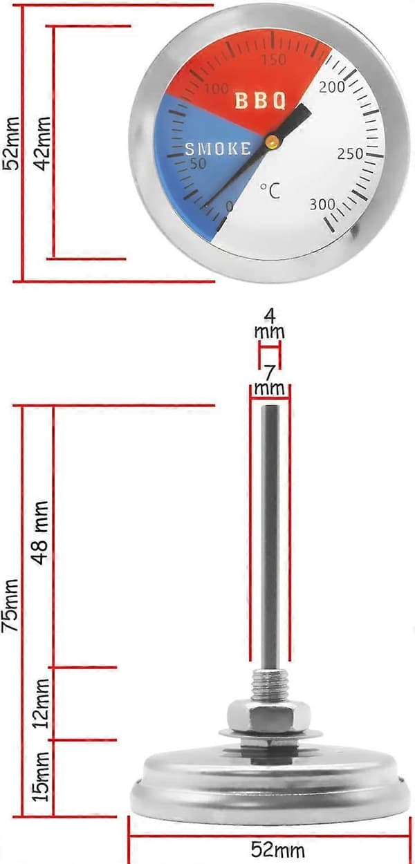 Analog Matlagningstermometer för Grill, Rök, Kastrull, Panna, Diameter 5,2 cm, 0C - 300C
