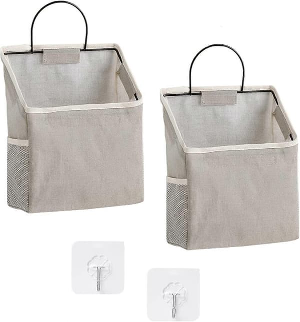 2-pack Väggmonterad Förvaringsväska för Sovrum (Grå)