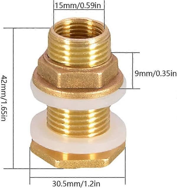 2 st Vattengenomföringar 4,2 cm 1/2\" Mässing Vattenanslutning