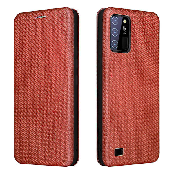 Kompatibel med Oukitel C25 Kolfibermönster Premium Flip Case Wit Brown