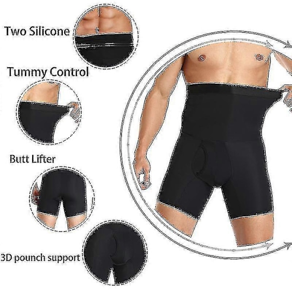 Magformande shorts för män, kompression, hög midja, träningsshorts för mage, slimmande underkläder