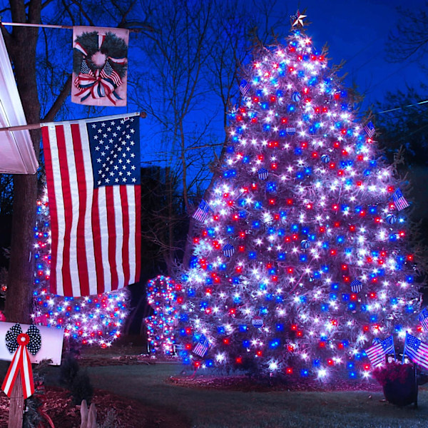 200 LED flerfärgade julbelysning utomhus Vattentät, expanderbar 66f Red White Blue Connectable 200 LED