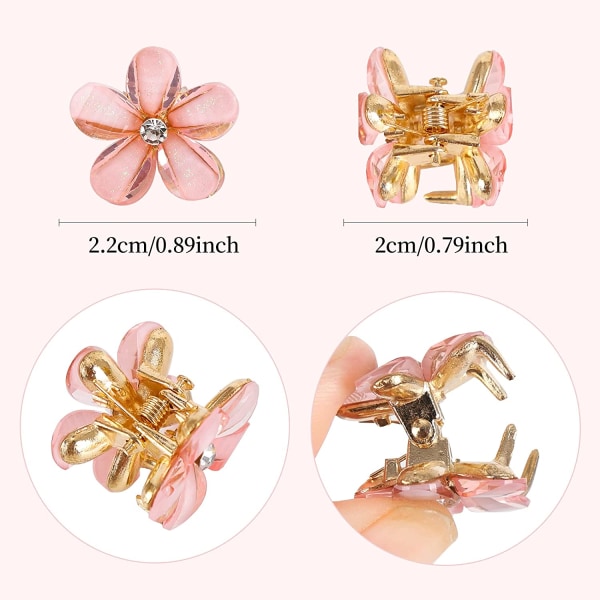 10 st Mini Diamond Hair Claw Clips, Små hårklämmor Blomma hår Rosa