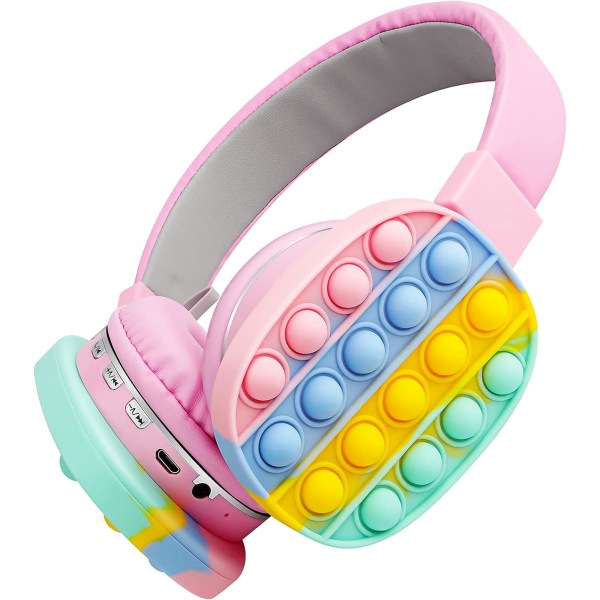 Bluetooth hörlurar Trådlösa för tjejer Kvinnor Män Fidget Bubbles Söt Rainbow Pink