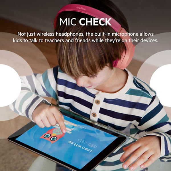 Mini Trådlösa Hörlurar för Barn med Inbyggd Mikrofon, On Ear Headset Pink