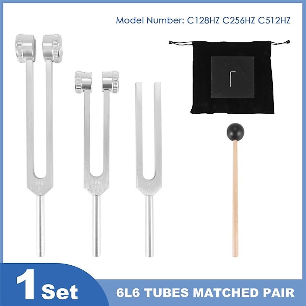 Stämgafflar Set 128 Hz, 256 Hz, 512 Hz, Perfekt för Healing, Chakra, Ljudterapi, Håll