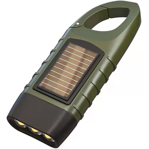 Handvevad Uppladdningsbar Ficklampa, solcellsdriven LED för utomhusbruk, nödsituationer, camping, hängande karbinhake (grön) [Energiklass A++]