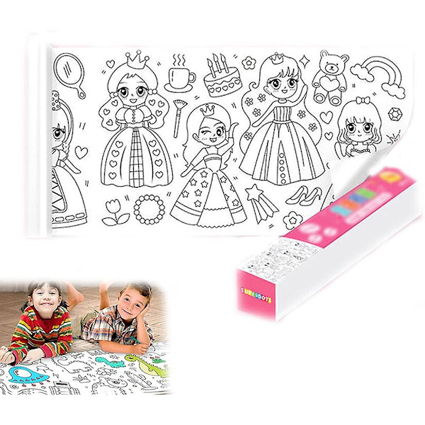 Rullpapper för barn att rita på, färga och måla på, DIY-papper för färgfyllning Cute Princess