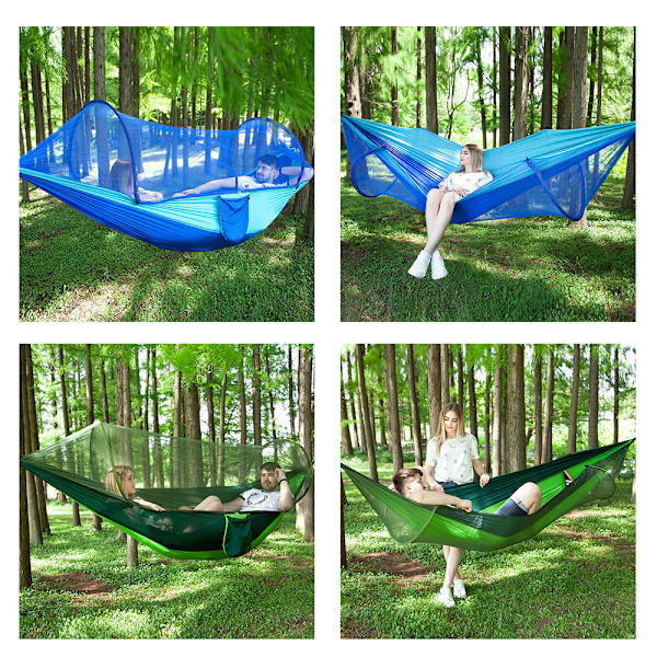 Ultralätt Resekamphängmatta Myggnät Hammock Himmelsblå färg 290x140