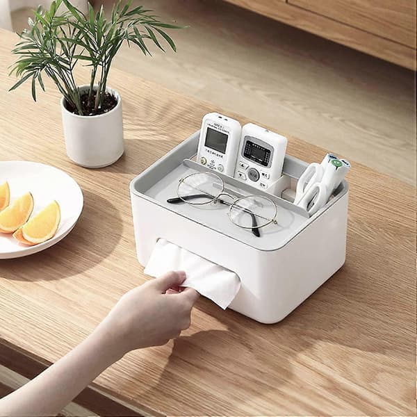Rektangulär Tissue Box Cover Hållare med Förvaring Servett, Grå