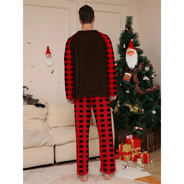 Familj Set Nattkläder Tecknad Hjort Splicing Långärmad Crew Neck Top&L father XXL (44)