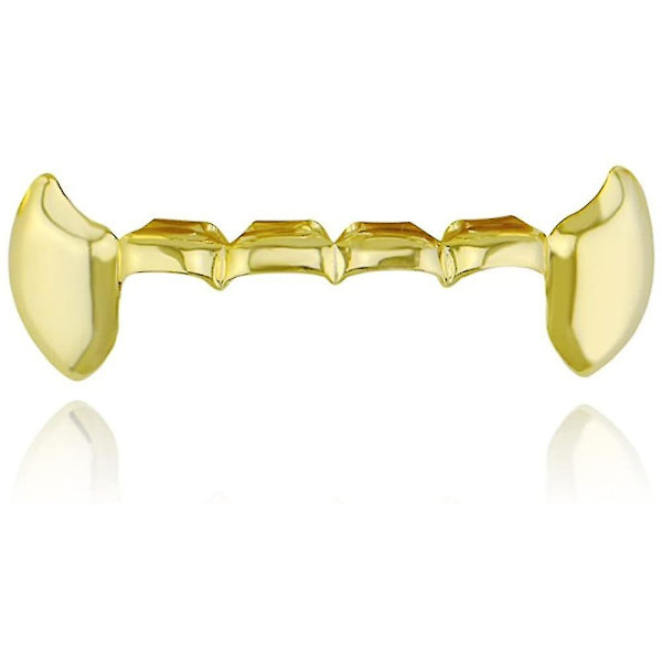18k Guldpläterade Grillz Vampyr Dracula Tänder Grillz - 2st Ensamma Huggtänder och 6 Nedre Grillz Set - Y101