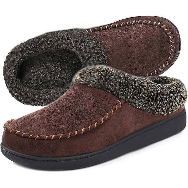Mjukt Mockasinfodrade Herreslippers med Minnesskum och Fuzzy Plush Ull Coffee 44