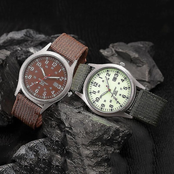 Män Military Watch Quartz Analog Clock Canvas Armband Sport Army Wa