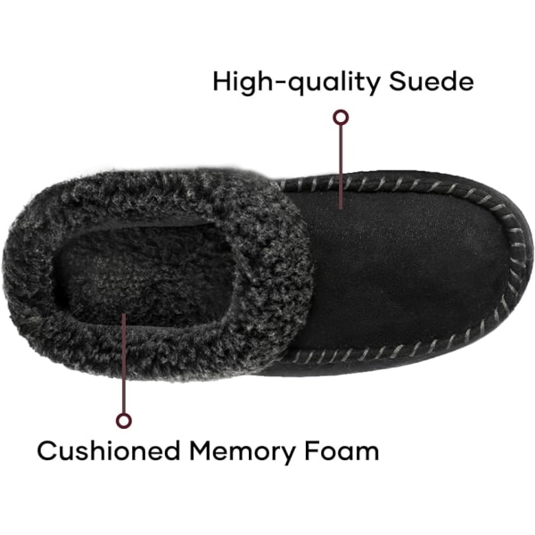 Mysig Memory Foam Moccasin Mockatofflor för män med Fuzzy Plush Wool-L Black 39