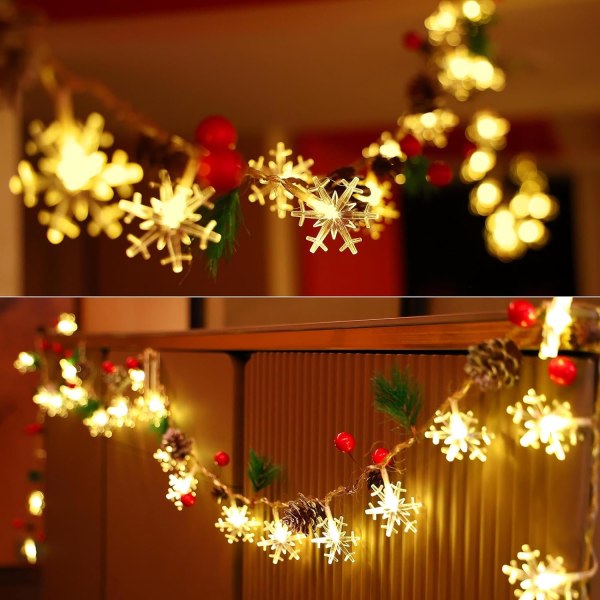 30 Led 10ft julbelysning, snöflinga tallkottar Red Berry Indoor Ou Warm White