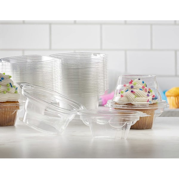 50 individuella muffinsbehållare - stapelbara | Individuella muffinsaskar | Tårtställ | Enkla muffinsaskar | Med anslutet lufttätt djupt kupollock |