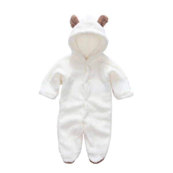 Nyfödda Bebis-Rompers Höst Vinter Varma Fleece Bebis Pojkar Kostym Vit 0-3M