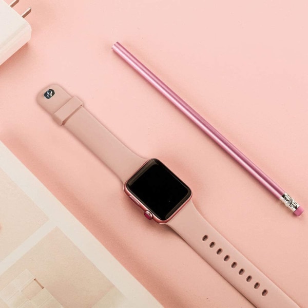 Kompatibel med Apple Watch -remmar Soft Sport Silicone Band Grå/Starlight Beige/Pink Sand 42/44/45 mm