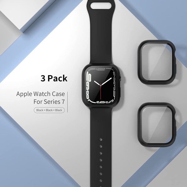 3-pack kompatibel med Apple Watch Series 8/9-skärmskydd Svart+svart+svart 45 mm