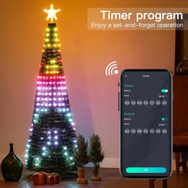 6 Ft Smart Christmas Tree Lights - 400 lysdioder med fjärrkontroll och appkontroll - 6Ft - Without Christmas Tree