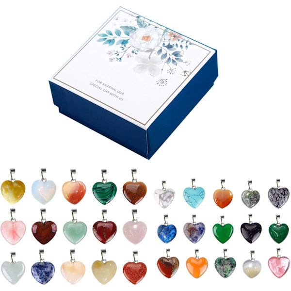 20 st Hjärtformade Stenberlocker Charm Kristall Chakra Pärlor fo 30PC + presentförpackning