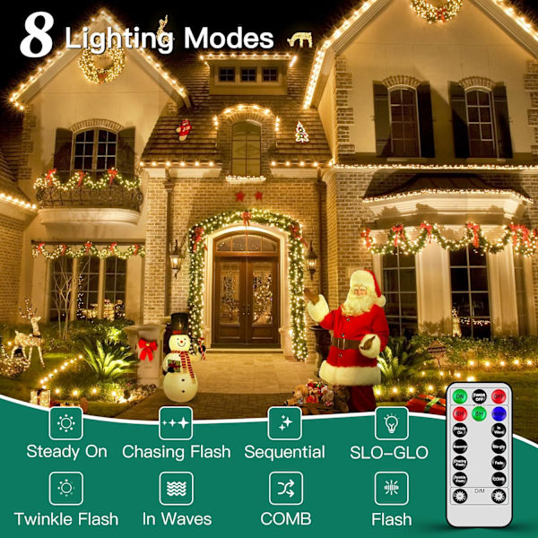 shineshine 197FT 600LED Julbelys utomhus, Vattentät 8 Belysnings Warm White 600 LED