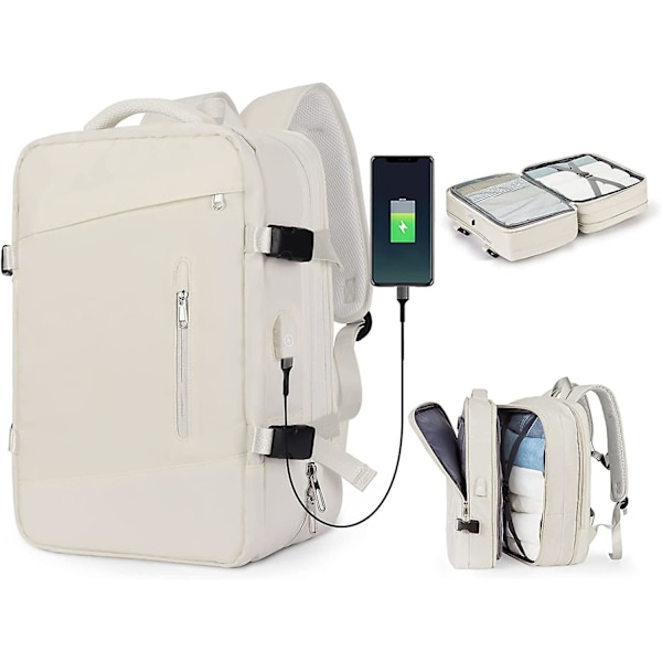 Stor Reseryggsäck Kvinnor, Kabinväska Ryggsäck Män, Vandringsryggsäck 14 inch Laptops G8-beige(upgraded)