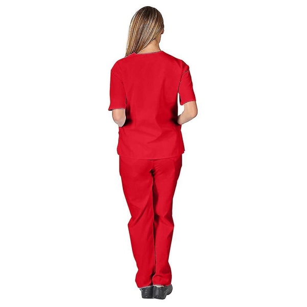 Unisex sjukhus Medical Scrub Top Byxor Uniform 2 st Set sjuksköterska Red M