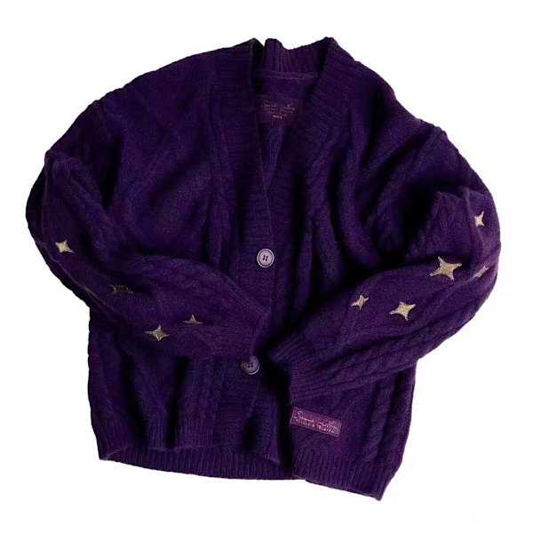Stjärnbroderad Stickad Folklore Cardigan, Handgjord Folklore Cardigan, F 3XL-4XL