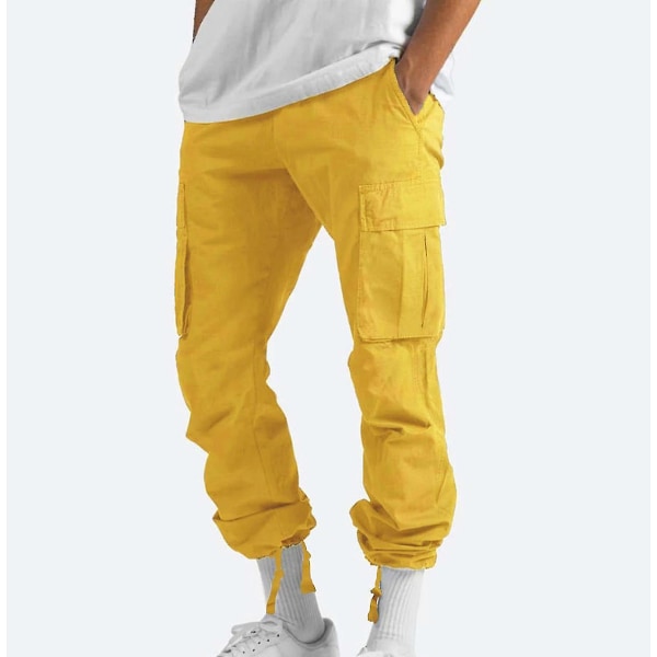 Män Casual Solid Flera Fickor Utomhus Rak Typ Fitness S Yellow