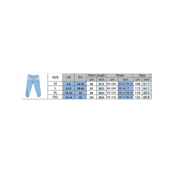 Roliga Elefantbyxor för Kvinnor och Män - Loungebyxor för Hemmet, Plysch, Parpyjamas Blue XXL