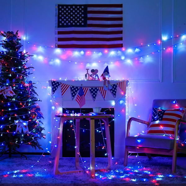 Varmvit julbelysning inomhus, 33ft 100 LED julslinga BWR