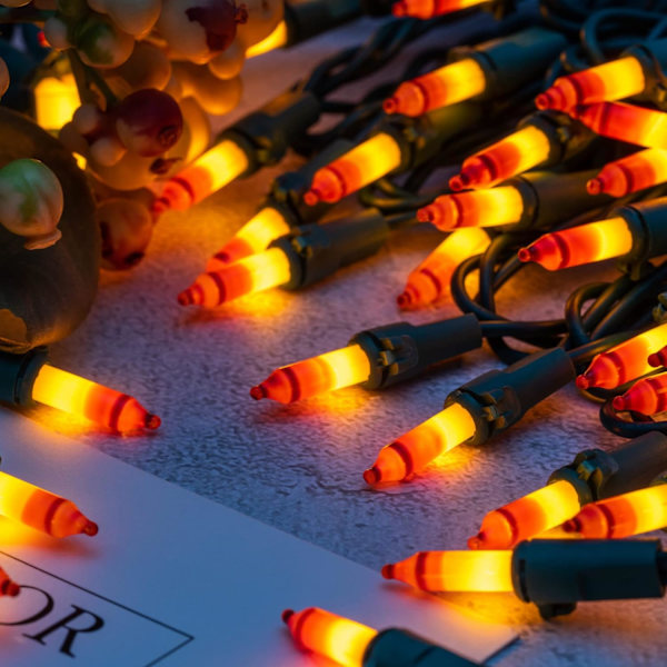 Klar julbelysning med grön sladd, 20 meter 200 lampor UL-certifierad Candy Corn