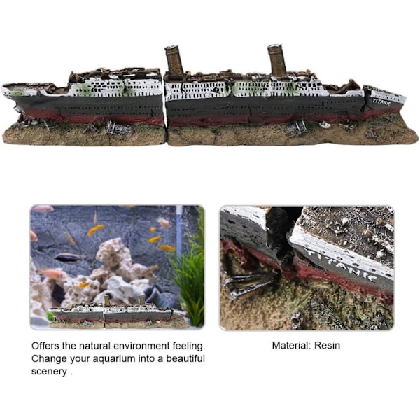Akvarium Skeppsbrott Dekorationer Resin Titanic Förlorad Vrakbåt Skepp Sjunken Skepp Dekorationer Akvarium LandsHating Dekoration Fisk Ornament