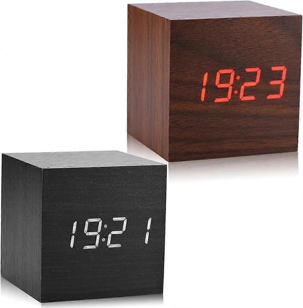 LED Väckarklocka Skrivbordsklocka Morgonklocka Digital Kub/Rektangulär/Triangulär Datum Temperaturvisning med Rese Digital Väckarklocka (Svart Kub)