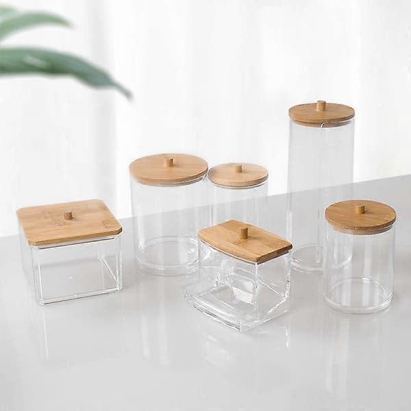 Bomullspinnehållare, Bomullspinnebehållare Bomullspinneförvaring Bomullspinnebox med Trälock för Vardagsrum, Sovrum, Badrum (15,9x9x13cm)