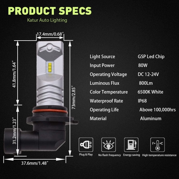 9006 HB4 Led Dimlampa Max 80W High Power CSP Chips Extreme