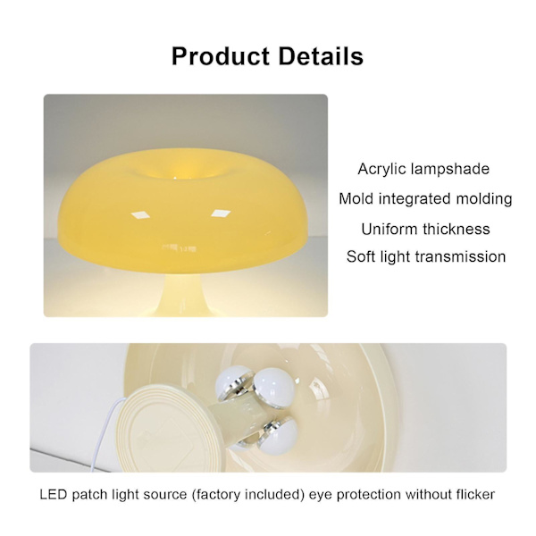 Retro Svamplampa för Rum Estetik Modern Belysning Dimbar, Cool Light Yellow