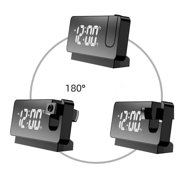 Projektionsväckarklocka, Digital Vibrerande med LED-Display Laddningsversion colorful ligh white