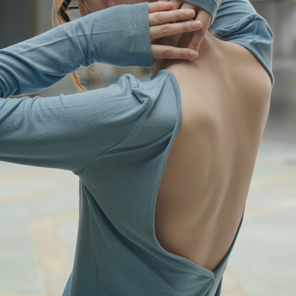 Baletttopp Design Sexig U-rygg Elastisk stickad tröja Slim Fit Casual Topp för kvinnor blue M